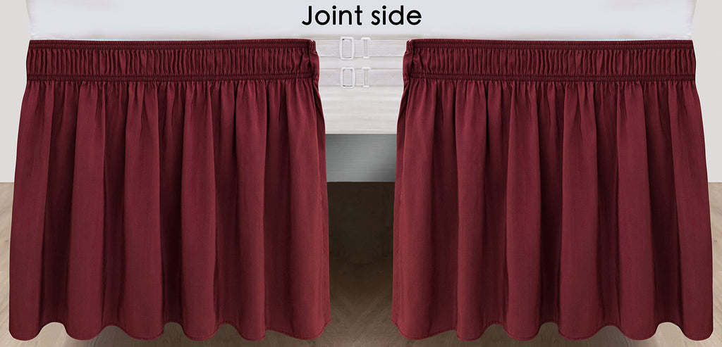 Biscaynebay Wrap Around Bed Skirts For Queen Beds 15' Drop, Burgundy Adjustable Elastic Dust Ruffles Easy Fit Wrinkle & Fade Re