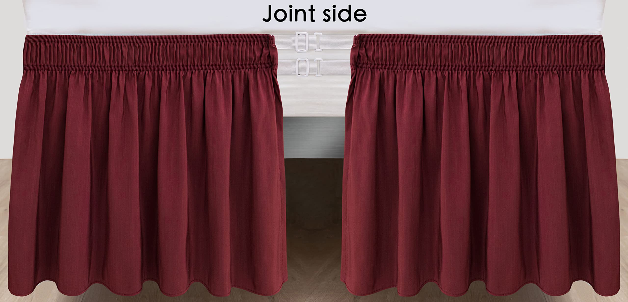 Biscaynebay Wrap Around Bed Skirts For Queen Beds 15' Drop, Burgundy Adjustable Elastic Dust Ruffles Easy Fit Wrinkle & Fade Re