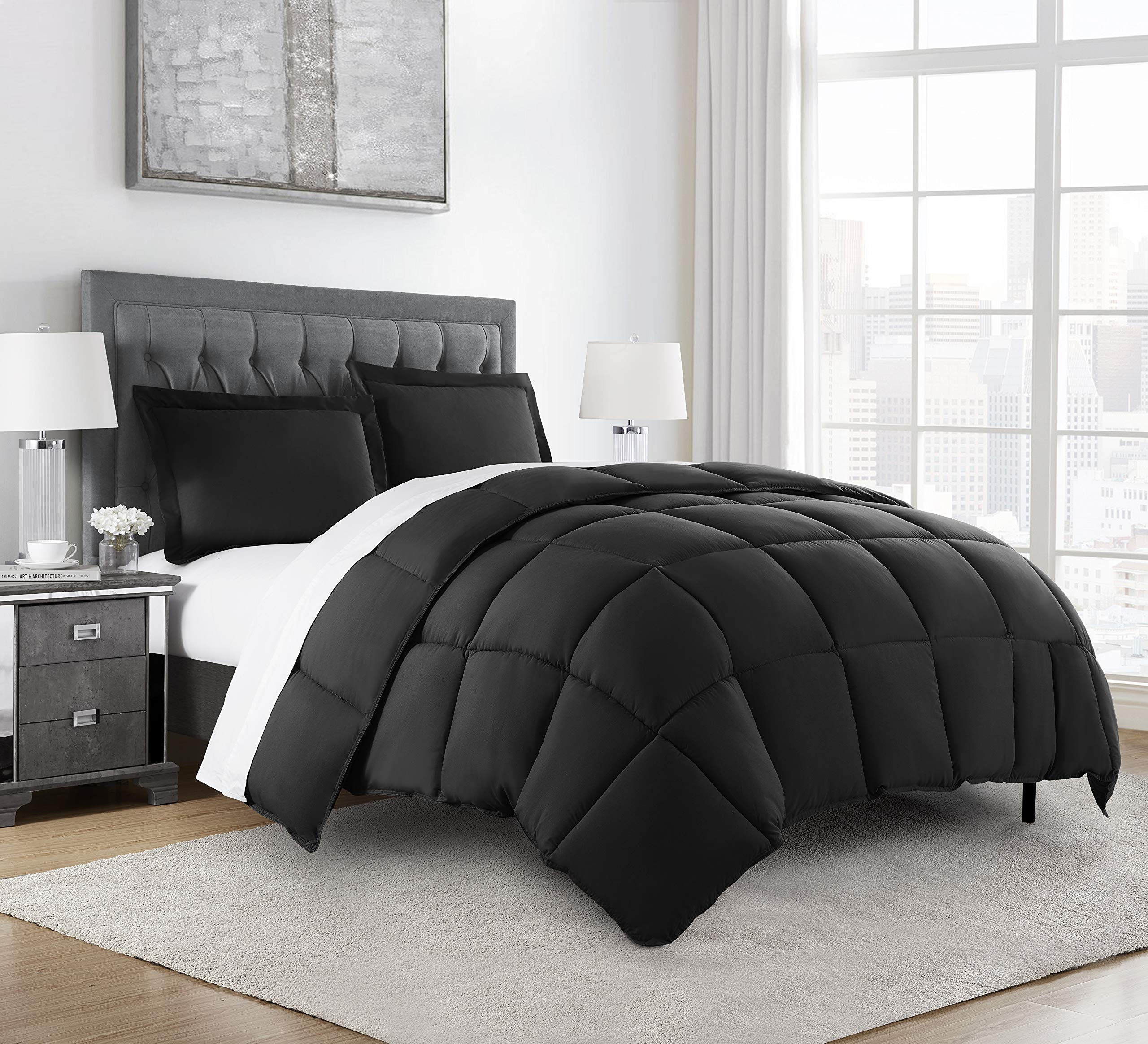 Chezmoi Collection 2-Piece Down Alternative Comforter Set (Twin, Black)