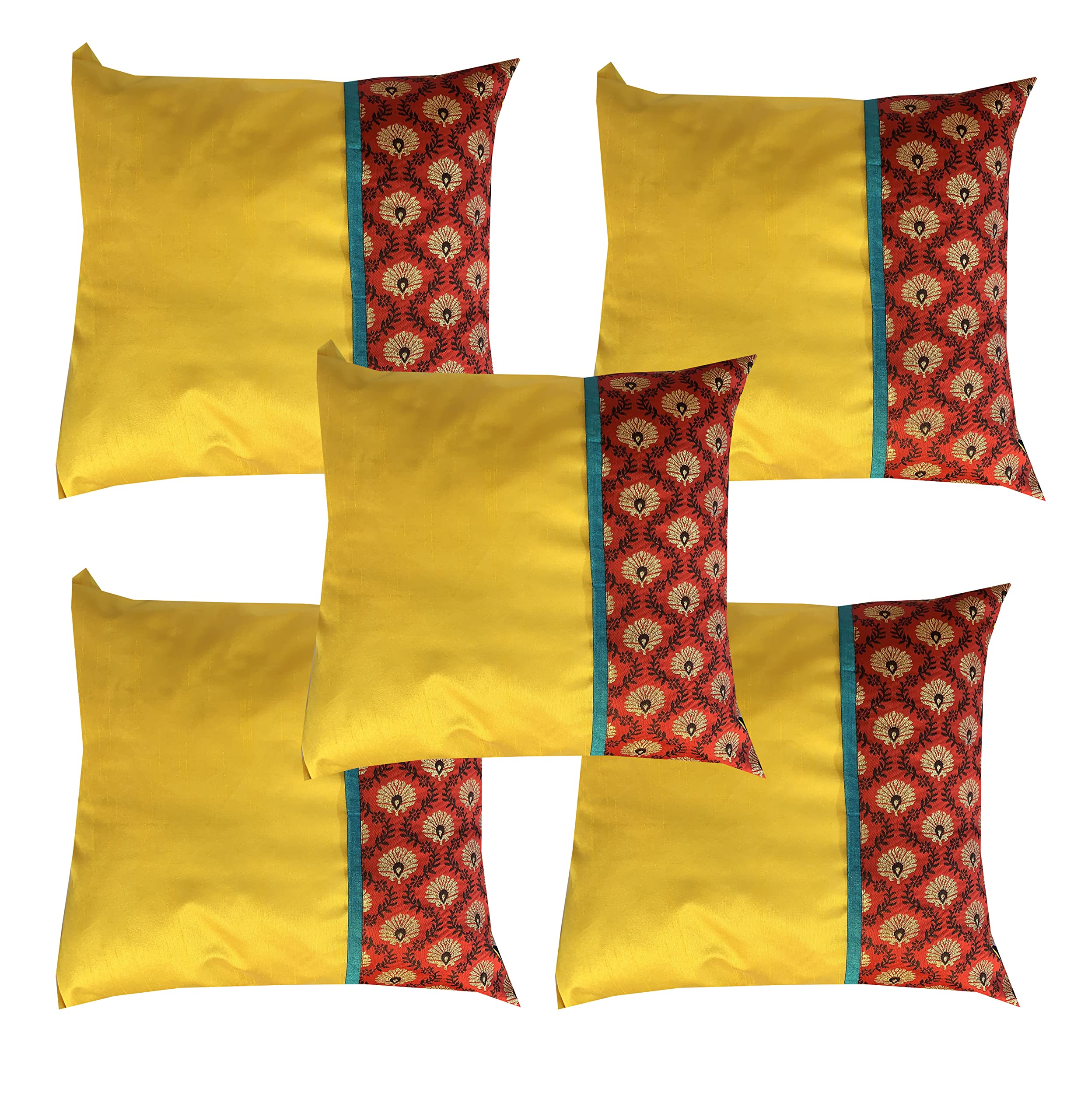 Pink Parrot Jacquard Art Silk Multicolour Throw Pillow Covers/Cushion Covers 16X16InchSet Of 5Co122F