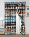 Chezmoi Collection Boone 4-Piece Southwestern Cowboys Rodeo Window Curtain Set with Sheer Backing - Multicolor Blue Brown Beige 