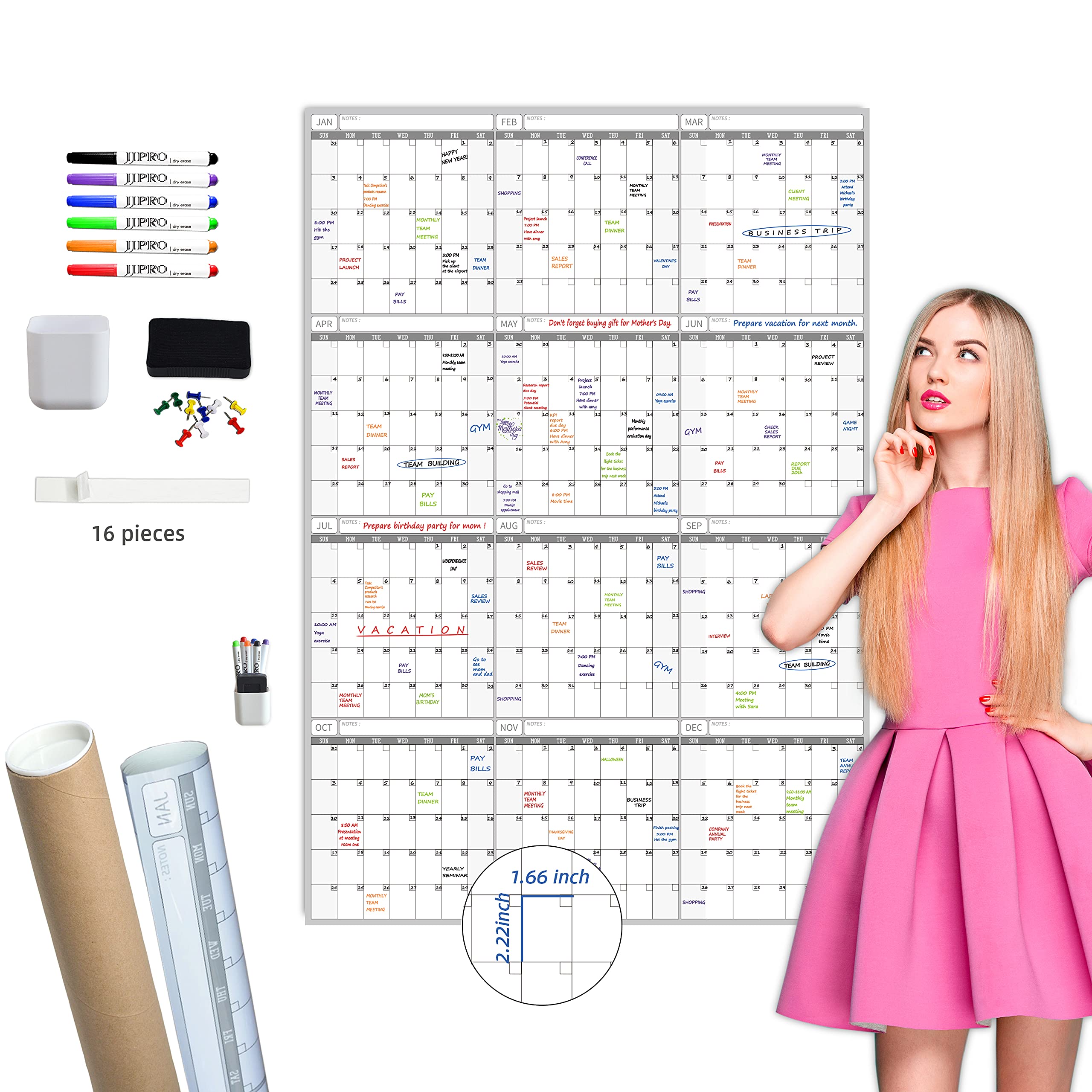 Large Dry Erase Wall Calendar - 52X36 Inches - Blank Undated Yearly Calendar - Whiteboard Premium Laminated Planner - Reusable L