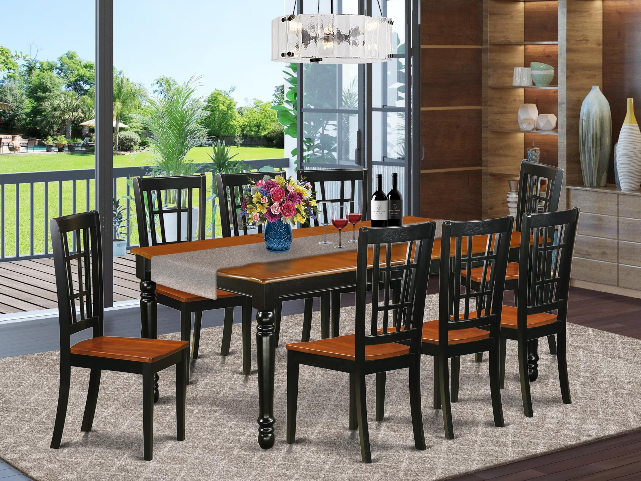 East West Furniture DONI9-BCH-W 9 Piece Kitchen Table Set Includes a Rectangle Dining Table with Butterfly Leaf and 8 Dining Chairs, 42x78 Inch, Black & Cherry