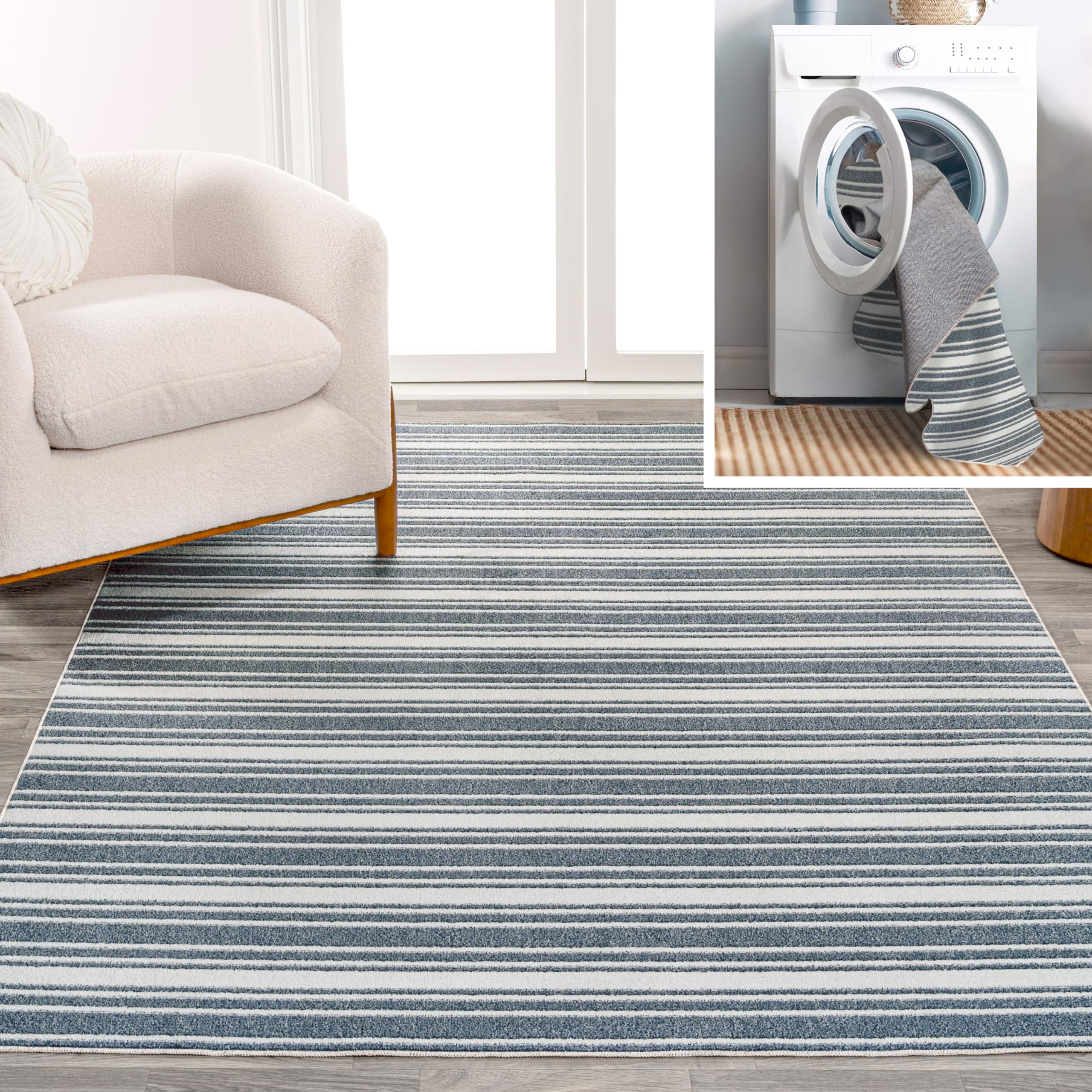 JONATHAN Y WSH304A-5 Fawning Two-Tone Striped Classic Low-Pile Machine-Washable Area Rug, Cottage, Minimalist, Traditional for L