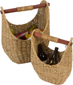 Trademark Innovations 12.2'' & 9.4'' Seagrass Baskets With Wooden Handles - Set Of 2 (Natural)