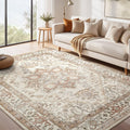 Washable Rug 9x12 Area Rugs: Boho Vintage Distressed Oriental Medallion Neutral Thin Large Rug Carpet for Living Room Bedroom Di