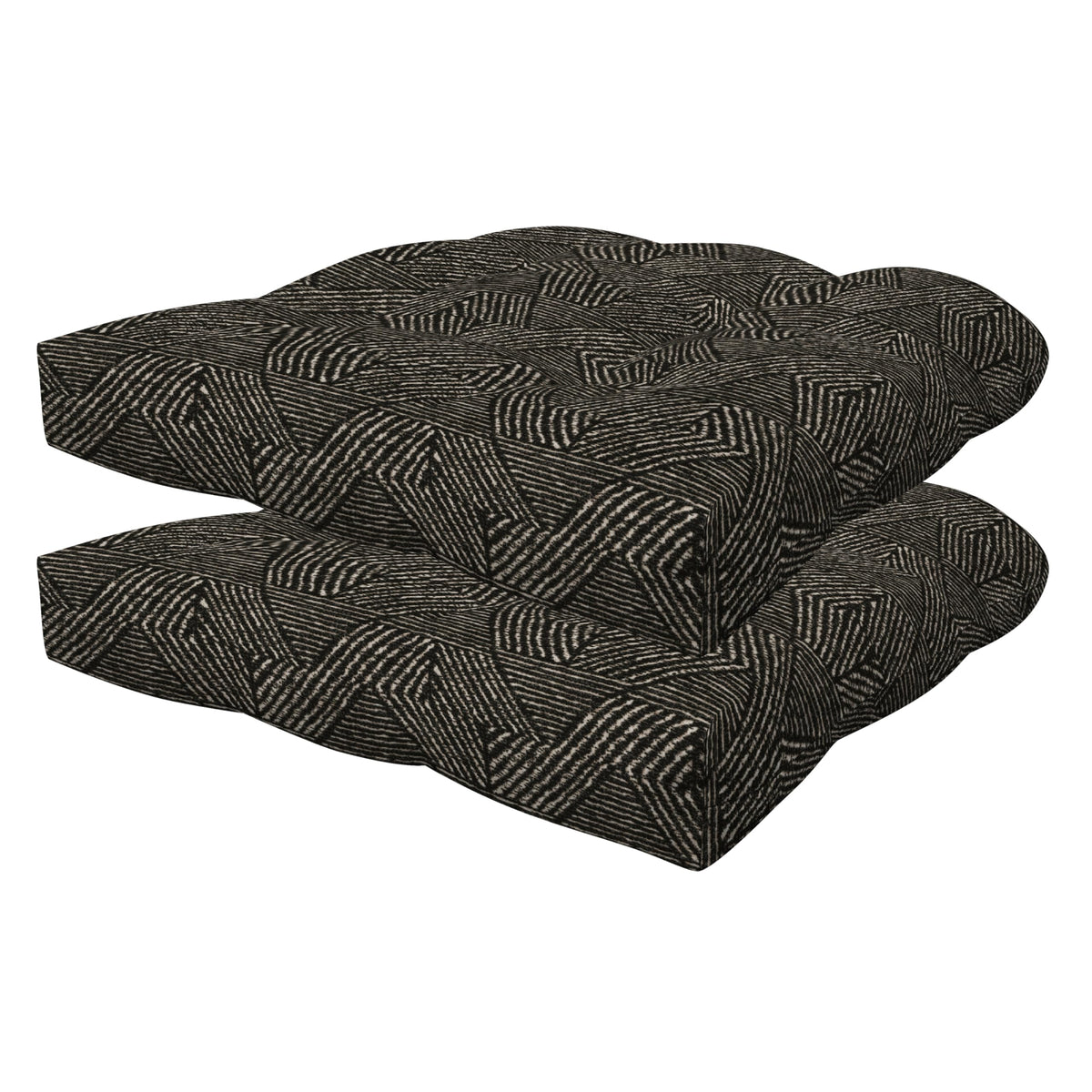 Honeycomb Essentials Outdoor Tufted Seat Cushions, 19' X 18', Zaire Black Patio Chair Cushion 2-Pack
