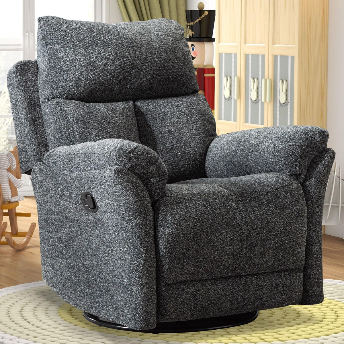 Anj Swivel Rocker Recliner Chair Nursery, Manual Fabric Small Rocking Recliner, Modern Rocking Reclining Chairs For Living Room,