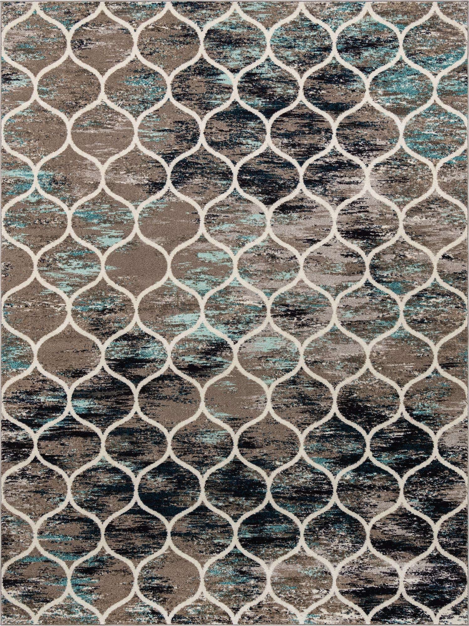 Unique Loom Trellis Frieze Collection Area Rug - Rounded (10' x 13', Blue Multi/ Ivory)