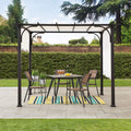 Sunjoy 10 x 10 ft. Pergola, Outdoor Patio Brown Steel Classic Frame Pergola with Retractable White Canopy Shade for Backyard, Ga
