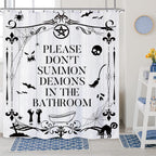Laifzere Funny Toilet Rules Shower Curtain Gothic Halloween Goth Witchy Shower Curtain For Bathroom Skull Skeleton Farmhouse Bat