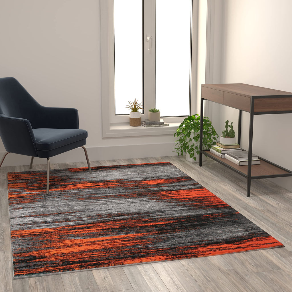 Flash Furniture Rylan Collection Abstract Area Rug - Scraped Design Orange Olefin Rug - 5' X 7' Area Rug - Jute Backing - Living Room, Bedroom, & Family Room