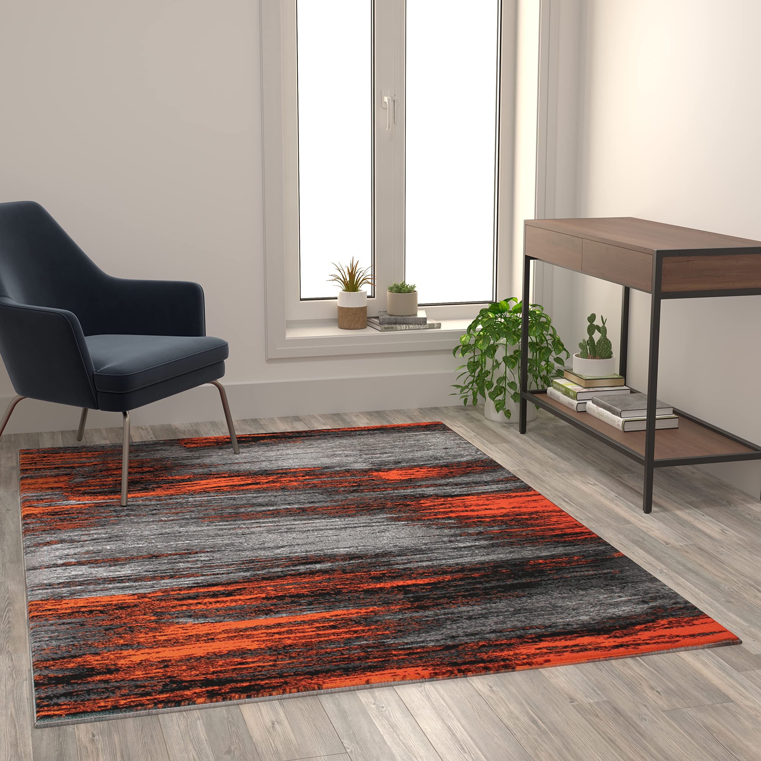 Flash Furniture Rylan Collection Abstract Area Rug - Scraped Design Orange Olefin Rug - 5' X 7' Area Rug - Jute Backing - Living Room, Bedroom, & Family Room