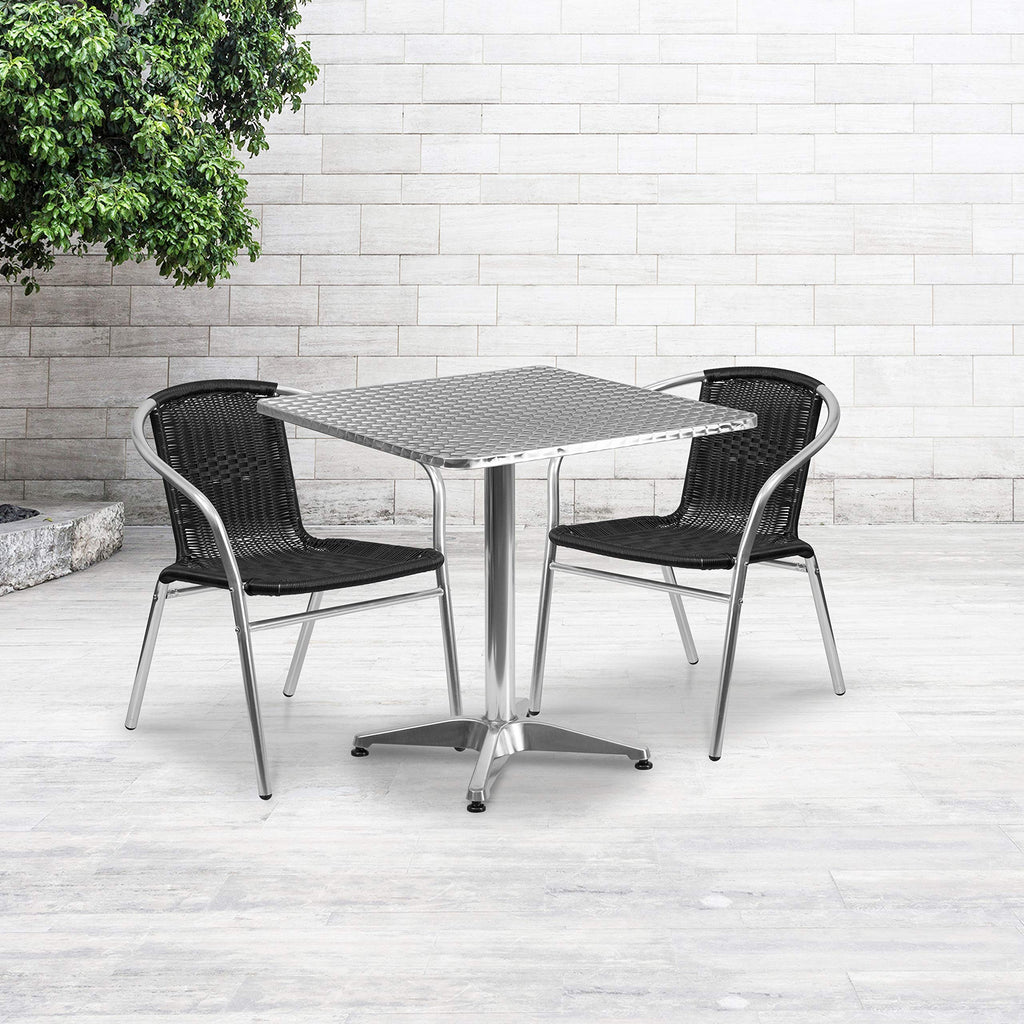 Flash Furniture 27.5'' Square Aluminum Indoor-Outdoor Table Set With 2 Black Rattan Chairs