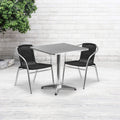 Flash Furniture 27.5'' Square Aluminum Indoor-Outdoor Table Set With 2 Black Rattan Chairs