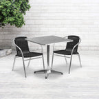 Flash Furniture 27.5'' Square Aluminum Indoor-Outdoor Table Set With 2 Black Rattan Chairs