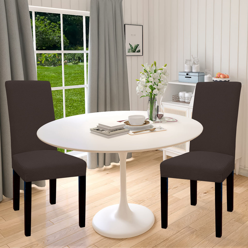 Easy-Going 100% Waterproof Dining Room Chair Cover Set Of 2, Stretch Jacquard Parson Chair Slipcover Removable Washable Chair Protector For Home, Restaurant, Banquet (Large, Chocolate)