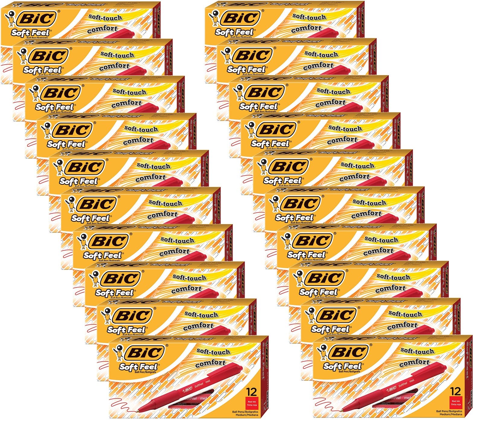 Wholesale Case Of 20 - Bic Soft Feel Retractable Ball Pens-Retractable Ballpoint Pen,Med Point,Red Barrel/Red Ink