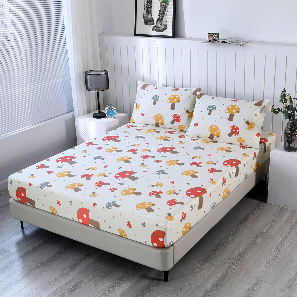 Sdiii 3Pcs Mushroom Fitted Sheet Set Twin, Bed In A Bag Mushroom Bedding Sheet Twin, Cute Mushroom Sheets Twin For Kids Boys Gir