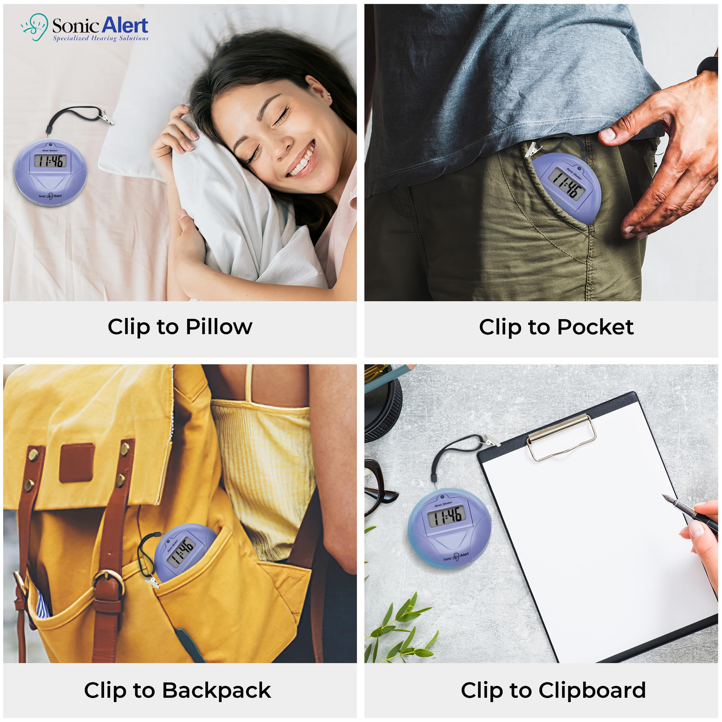 Sonic Alert Digital Alarm Clock - Small Travel Alarm Clock For Heavy Sleepers - Bed Shaker Alarm Clock - Vibrating Alarm Clock U