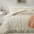 Bedazzled Queen Size Comforter Sets, Beige Bedding Comforter Set, 3 Pieces Pinch Pleat Bedding Sets With Comforter And Pillowcas