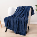 Pavilia Navy Blue Throw Blanket For Couch Bed, Soft Fleece Throws For Sofa Chair, Fuzzy Waffle Textured Blanket, Cozy Warm Light