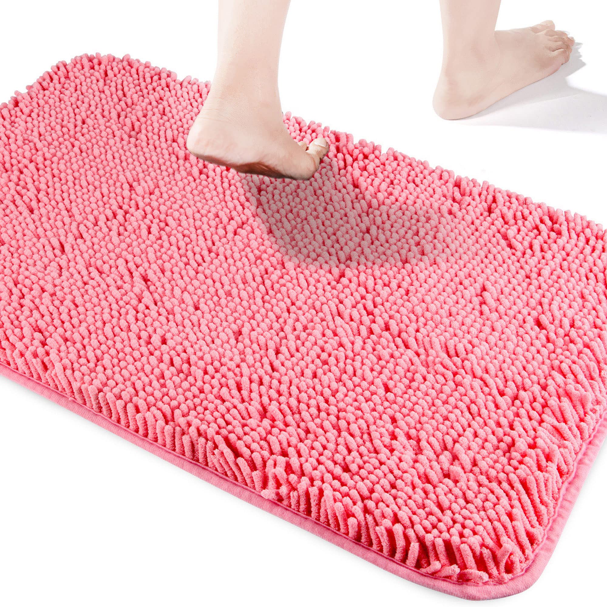 Yeaban Pink Bathroom Rugs - Thick Chenille Bath Mats | Absorbent and Washable Bath Rug Non-Slip, Plush and Soft Rugs for Bathroo