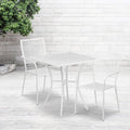 Commercial Grade 28 Square White Indoor-Outdoor Steel Patio Table Set with 2 Square Back Chairs