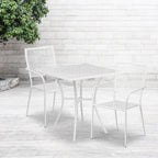 Commercial Grade 28 Square White Indoor-Outdoor Steel Patio Table Set with 2 Square Back Chairs