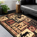 HR Cabin Collection 906-Nature and Animals large Area Rug Contemporary Geometric Design Fish/Moose/Bear/Lodge-Southwestern Desig
