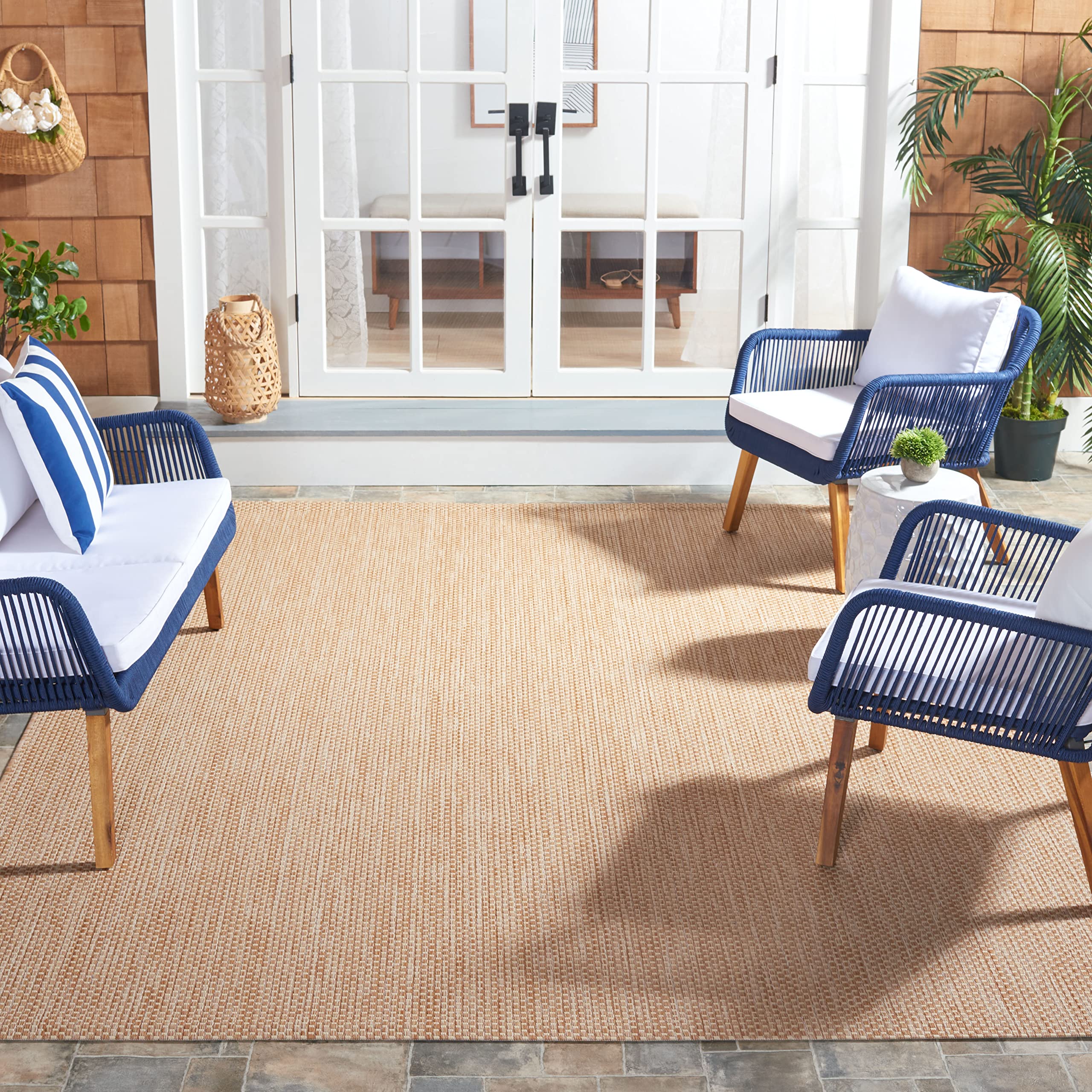 Safavieh Courtyard Collection 7'1' Square Natural/Cream Cy8521 Indoor/ Outdoor Patio Backyard Mudroom Area Rug