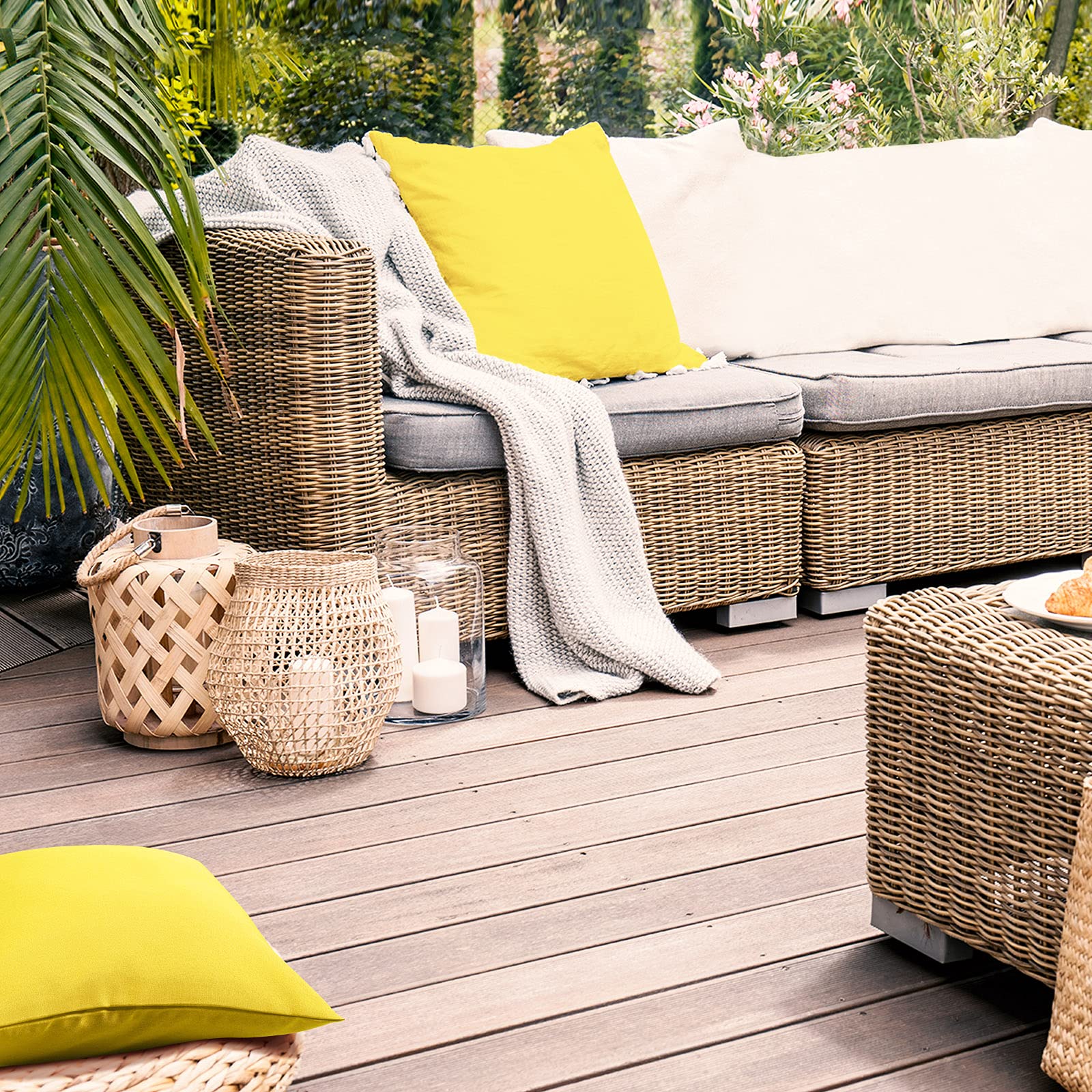 2 Pieces Outdoor Throw Pillow Covers Patio Balcony Waterproof Cushion Covers Pu Fall Coating Pillow Shell Square Garden Cushion