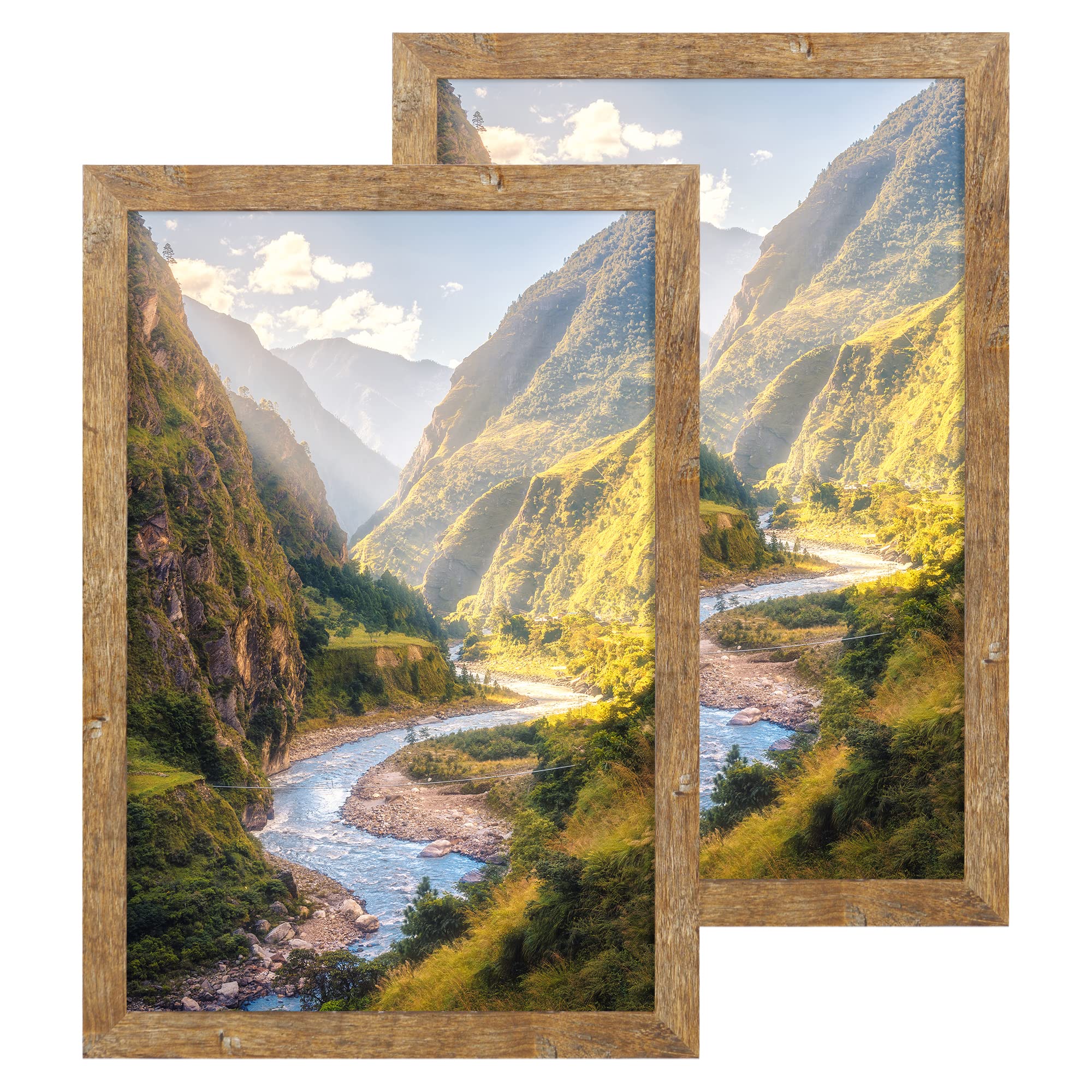 iRahmen 12x18 Frame, Rustic Brown Wood Picture Frames Set of 2 With plexiglass, 12 x 18 Poster Frame for Horizontal or Vertical 