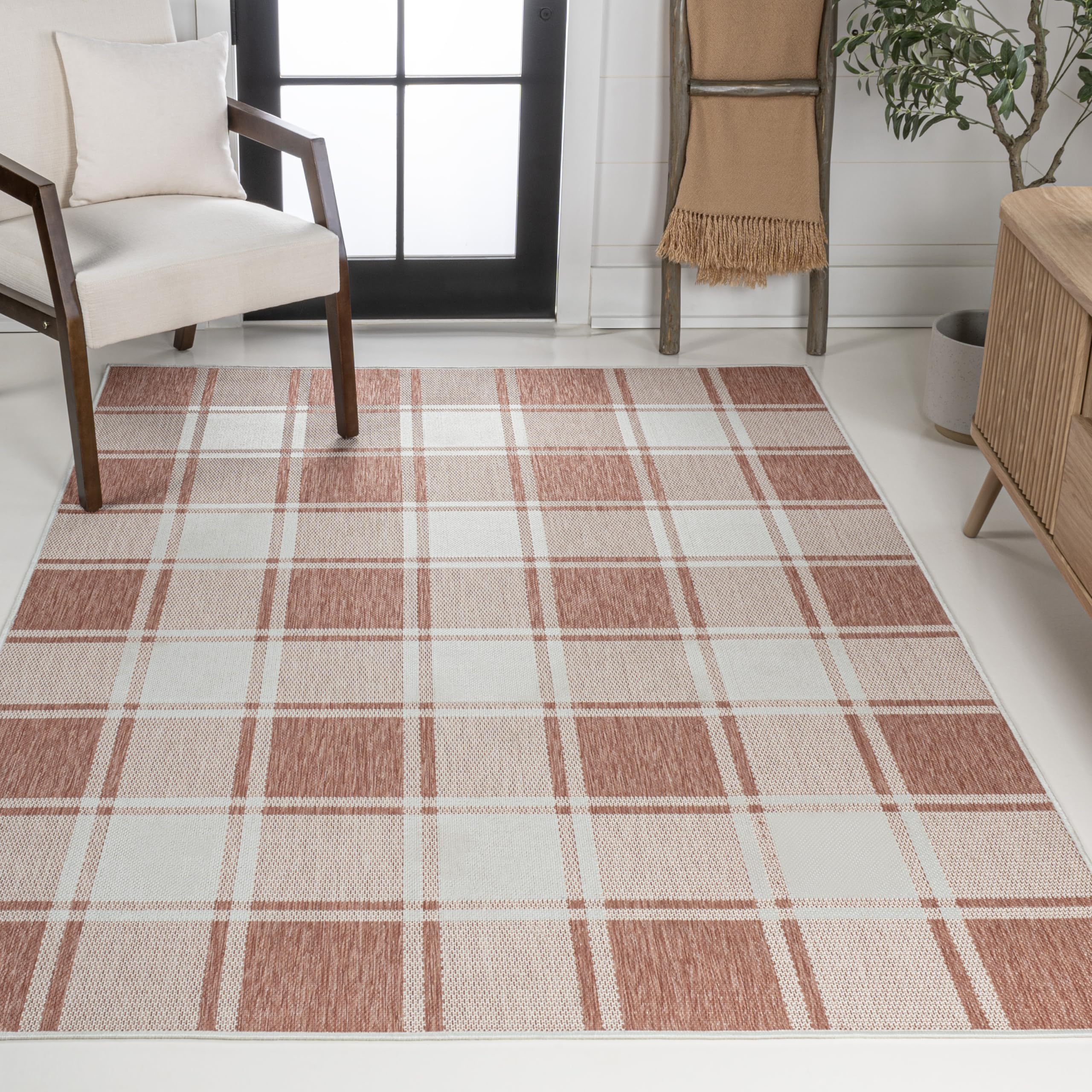 Jonathan Y Tsn203A-4 Sabine Traditional Farmhouse Bold Gingham 4 Ft. X 6 Ft. Indoor/Outdoor Area Rug Easy-Cleaning, For Backyard