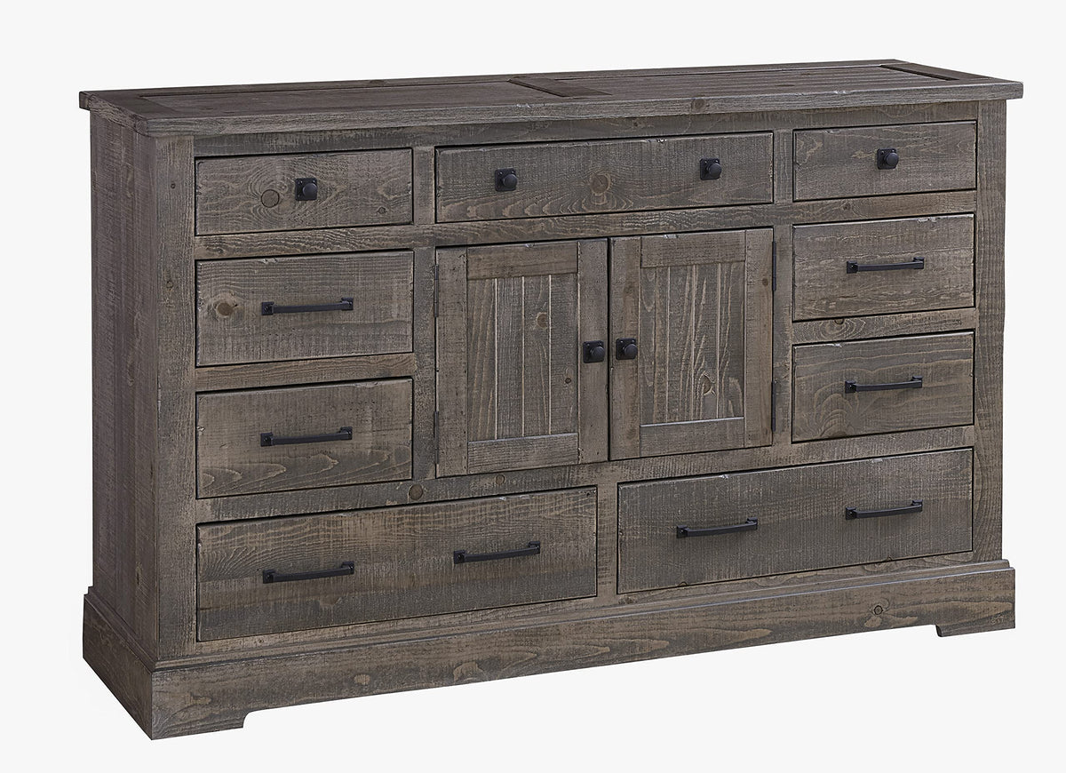 Progressive Furniture Meadow Door Dresser, 66&quot; X 18&quot; X 40&quot;, Weathered Gray