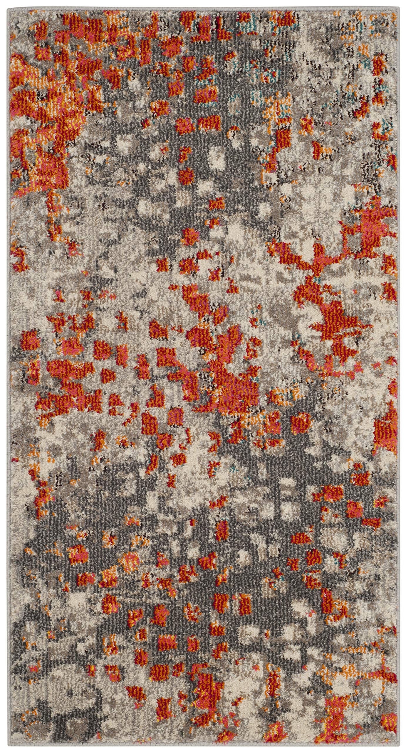 SAFAVIEH Monaco Collection Accent Rug - 22 x 4, Grey & Orange, Boho Abstract Watercolor Design, Non-Shedding & Easy Care, Idea