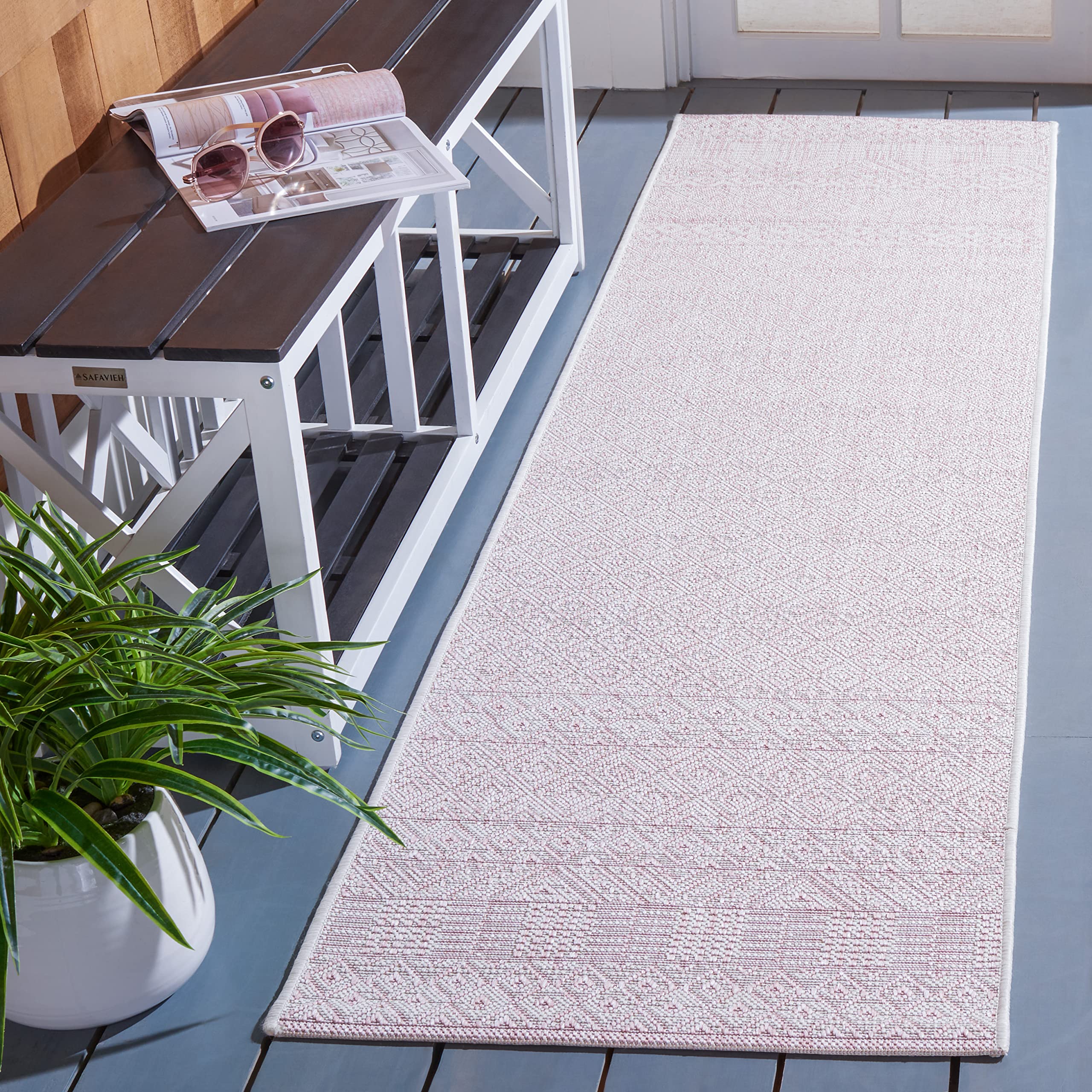 Safavieh Courtyard Collection 2'3' X 8' Ivory/Soft Pink Cy8235 Indoor/ Outside Waterproof Easy Cleansingpatio Backyard Mudroom