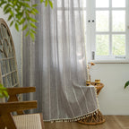 Sutuo Home Brown Boho Curtains 84 Inch For Bedroom, Semi Blackout Linen Farmhouse Shabby Chic Tassels Window Treatment Bohemian