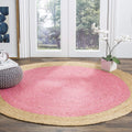 SAFAVIEH Natural Fiber Round Collection 3 Round Pink NF801P Handmade Boho Braided Jute Area Rug