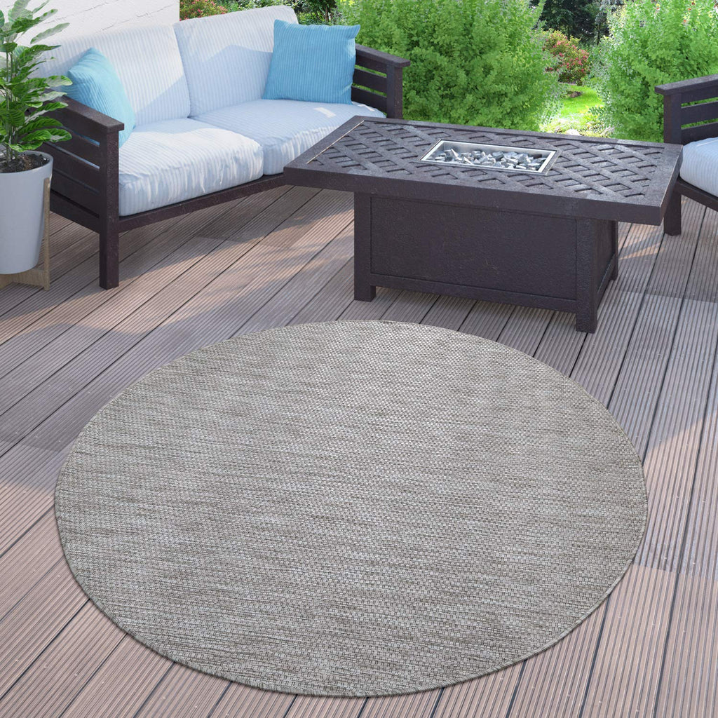 Solid Outdoor Rug For Patio Or Balcony Weatherproof In Mottled Grey, Size: 6'7' Round