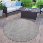 Solid Outdoor Rug For Patio Or Balcony Weatherproof In Mottled Grey, Size: 6'7' Round