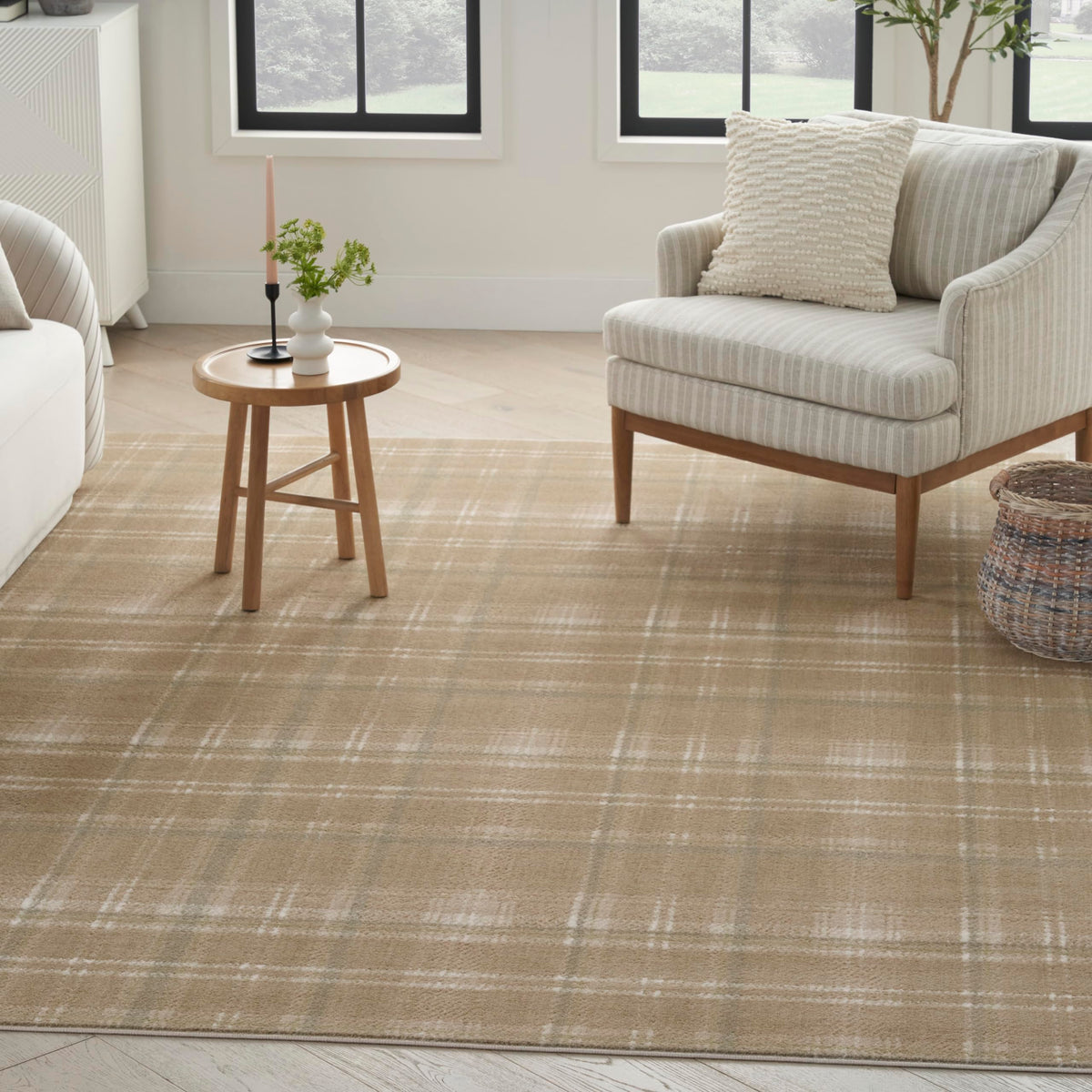 Nourison Grafix Plaid Taupe 5'3' X 7'3' Area Rug, Easy Cleaning, Non Shedding, Bed Room, Living Room, Dining Room, Kitchen (5X7)