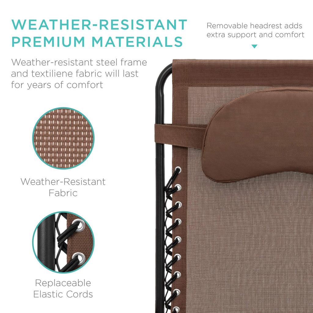 Best Choice Products Oversized Zero Gravity Chair, Folding Outdoor Patio Lounge Recliner W/Cup Holder Accessory Tray And Removable Pillow - Brown
