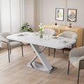 Lasadelgar Expandable White Dining Table For 4-6, Extendable 47-63 Inch Rectangle Dining Table With Mdf Table Top And X-Shape Ta