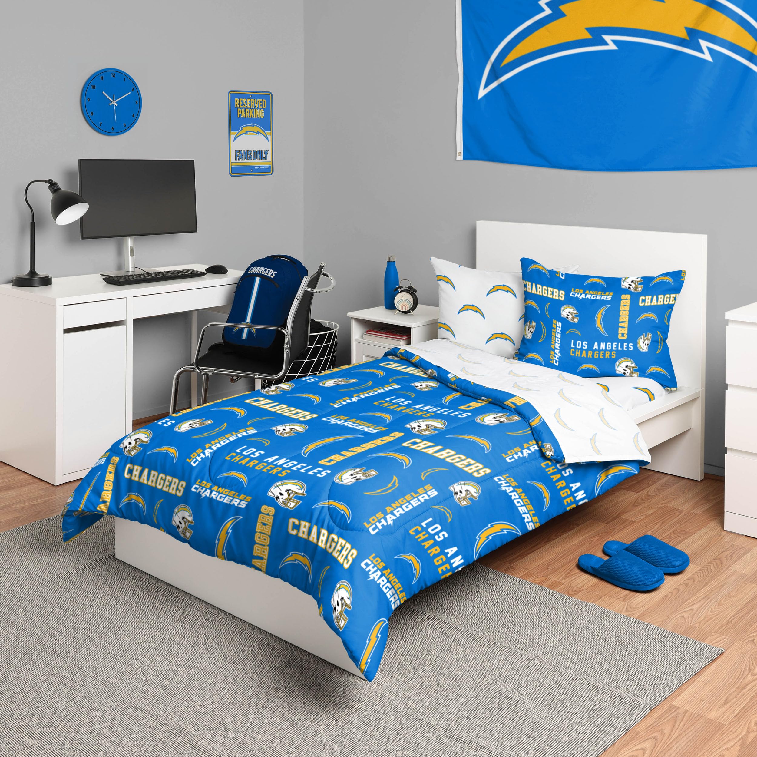 Foco Los Angeles Chargers Nfl Team Color Bed In A Bag Comforter Bedding 5 Piece Twin Set