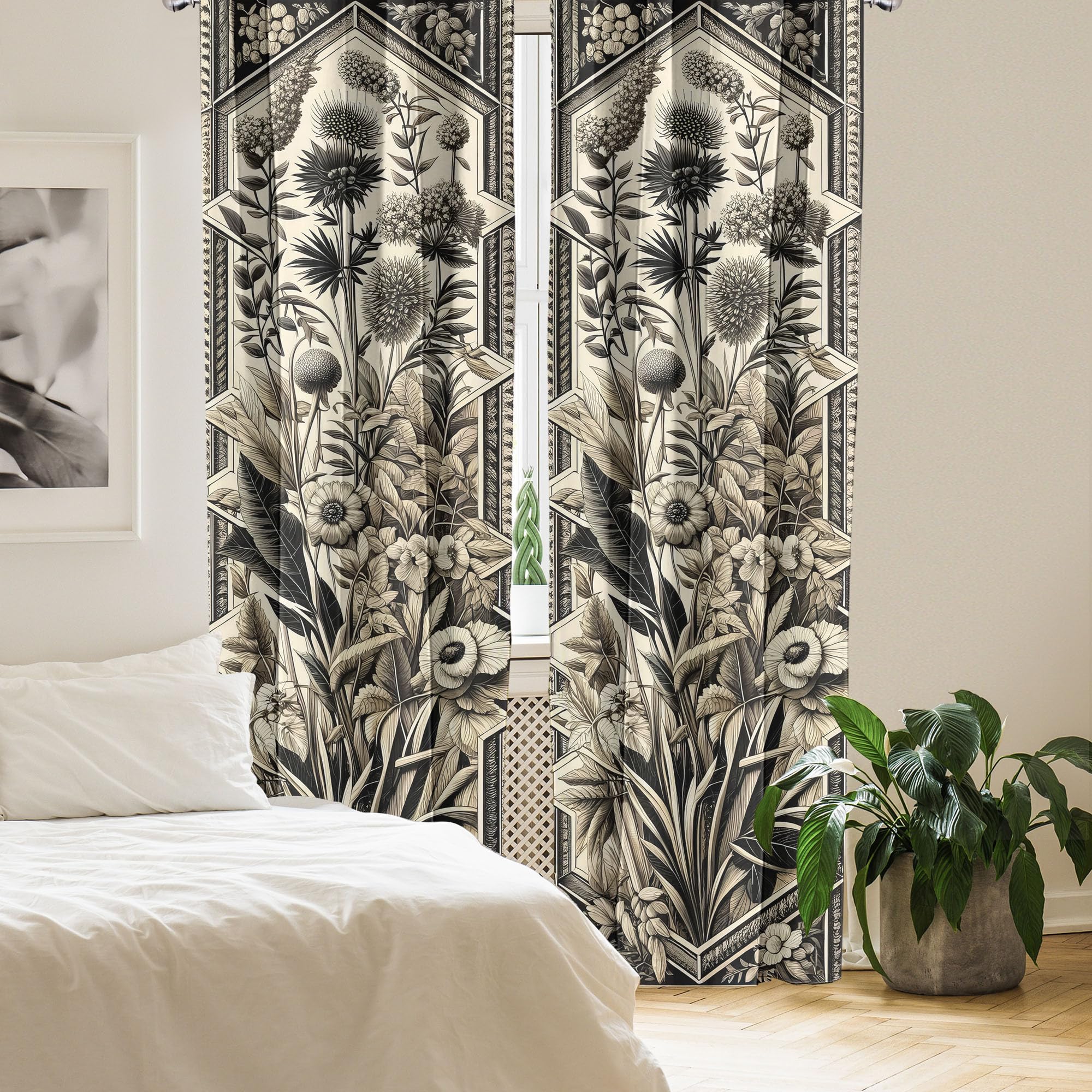 Ambesonne Botanical Art Window Curtains Pack Of 2, Leafy Floral Huddle Composition With Nostalgia Tones Oriental Details, Lightw