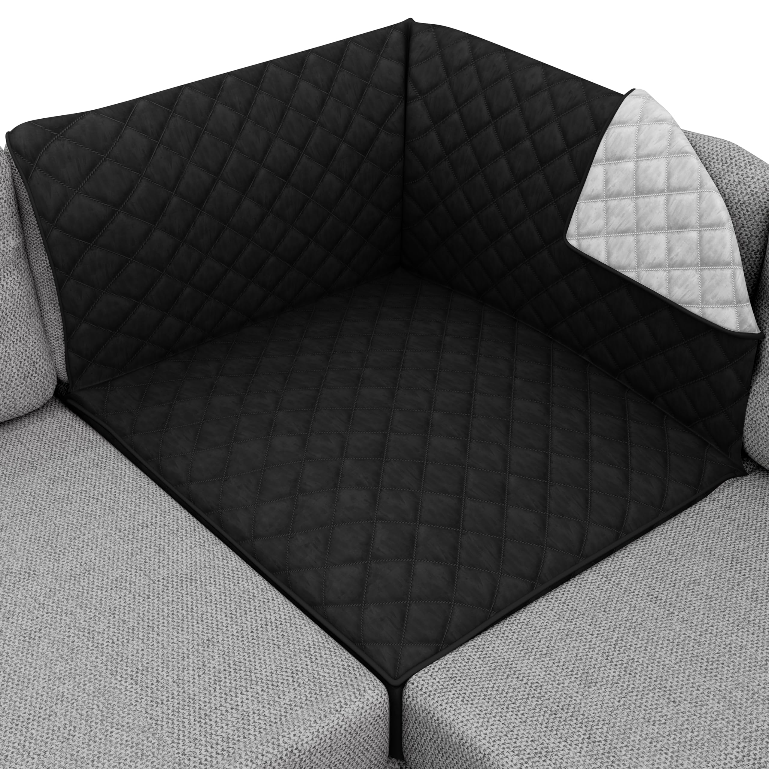 Sofa Shield Patented Sectional Slip Cover, Large Cushion Protector, Reversible Stain And Dog Tear Resistant Slipcover, Quilted Microfiber 30X30” Seat, Washable Covers For Dogs Pets Kids, Black Gray