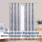 Mrs.Naturall Navy Blue Curtains 96 Inches Long 2 Panel Set For Sliding Glass Door,50% Blackout Boho Floral Patterned Print Black Out Curtains For Living Room
