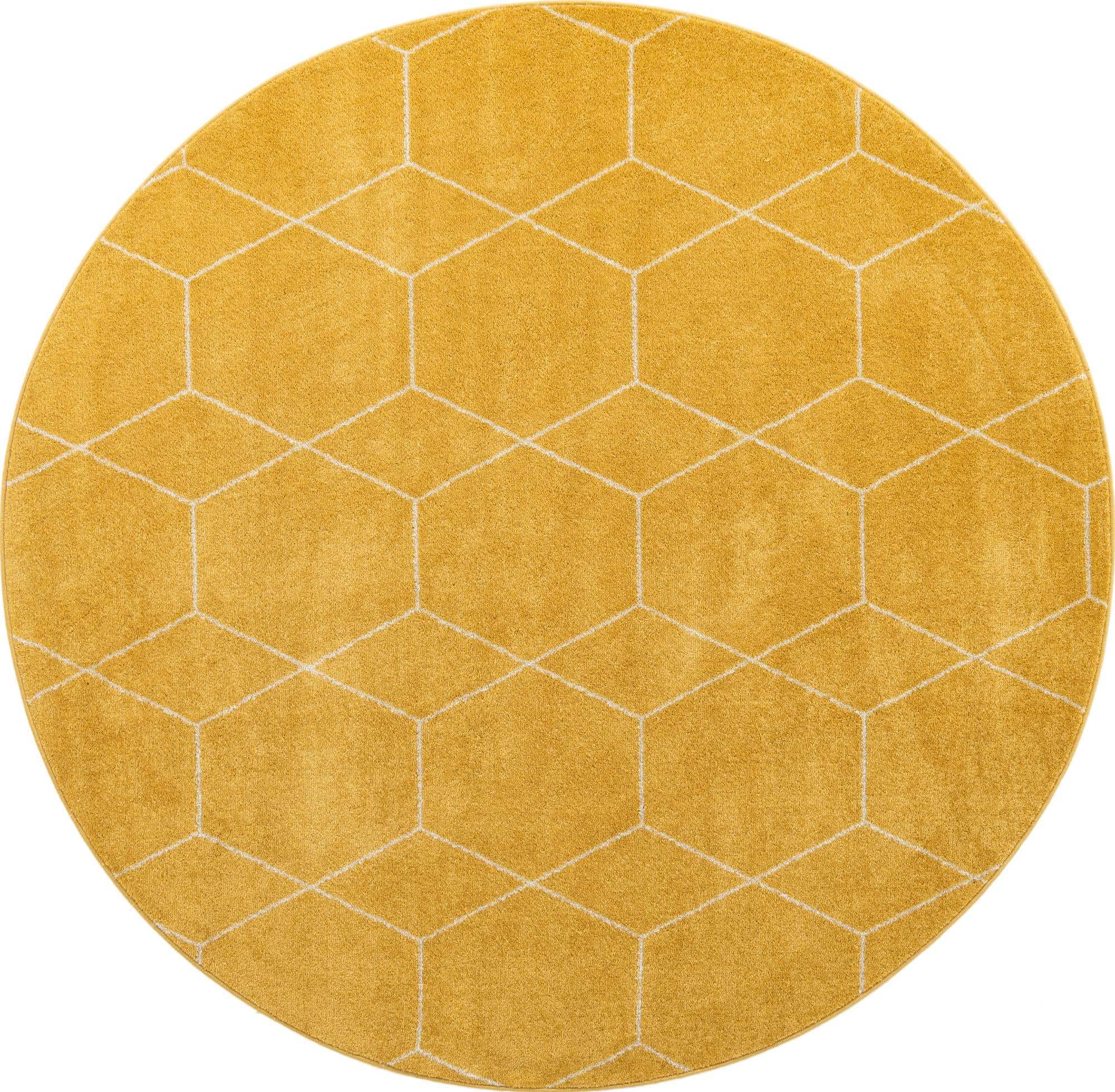 Unique Loom Trellis Frieze Collection Area Rug - Geometric (8 Round, Yellow/ Ivory)