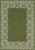 Unique Loom Outdoor Border Collection Area Rug - Floral Border (7' 1' X 10' Rectangle, Green/ Ivory)